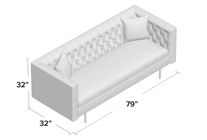 Sofa chân kim loại tay vuông liền nệm nút quý tộc- GSF-004