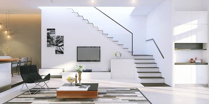 15 mẫu nội thất phòng khách có cầu thang thời trang hiện đại